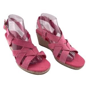 New Cole Haan Pink Leather Grand 360 Espadrille Wedge Heel Sandal Size 7B
